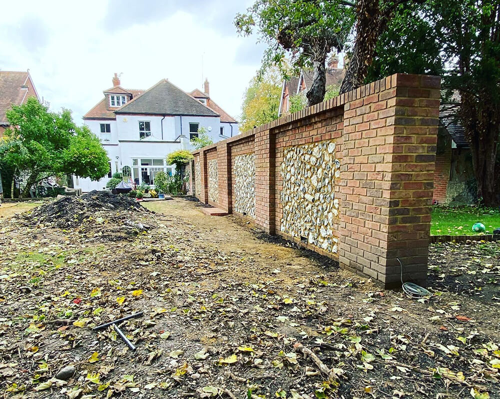 Brick and flint garden wall Marlow